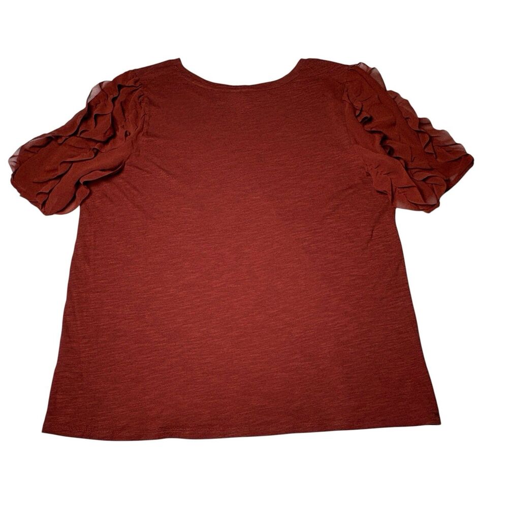 Cato Women’s Large Rust Ruffle Sleeve Pullover Top Short Sleeve Casual Blouse - Picture 8 of 8